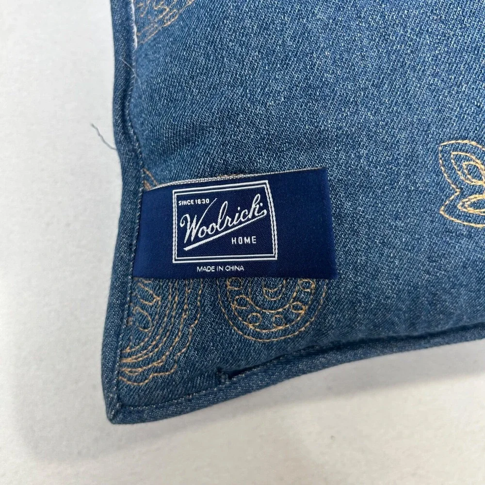 Woolrich Denim‎ Blue Pillow Paisley Stitch Rectangle 18
